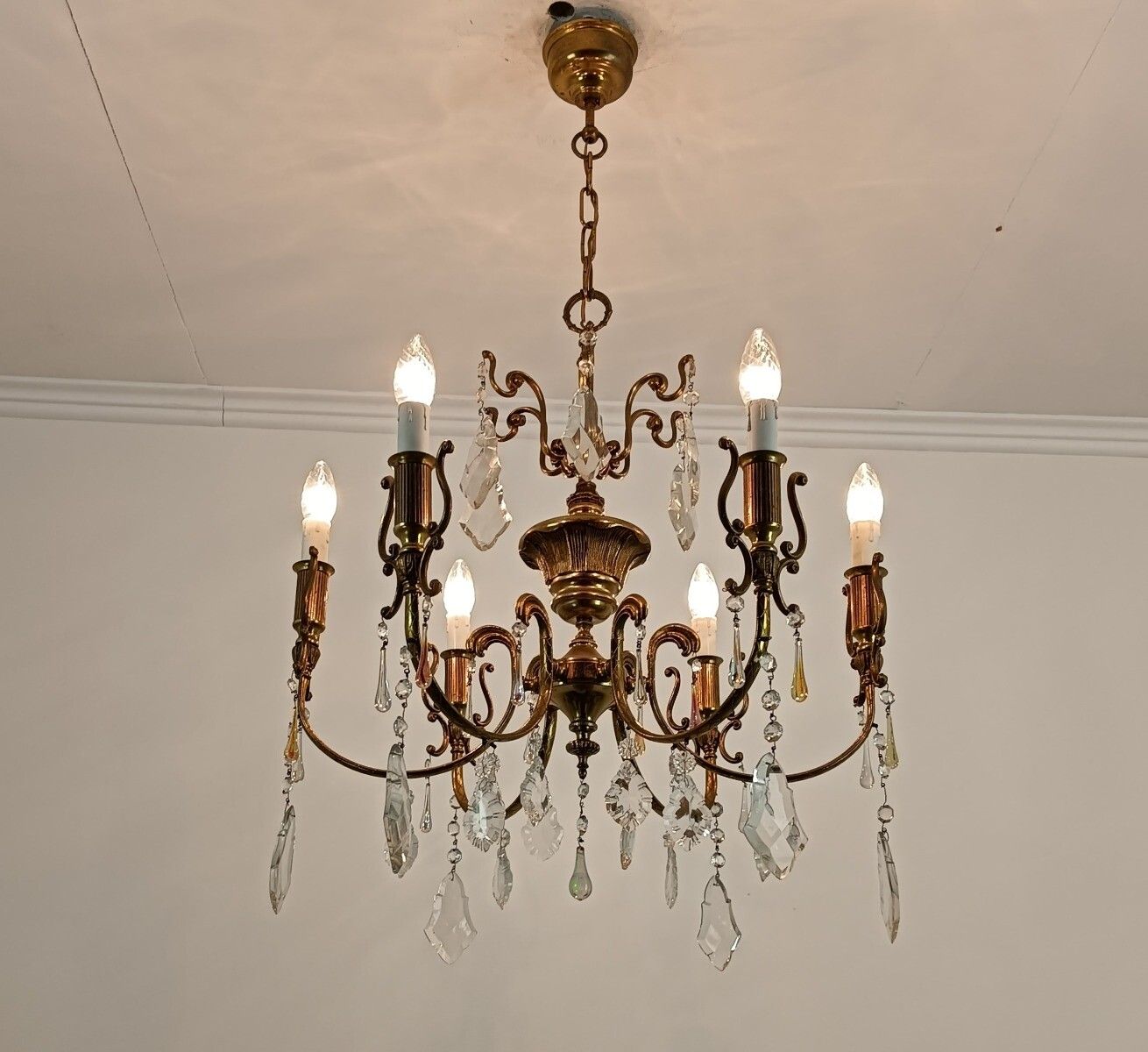 French Chandelier Romantic With Prisms Gold Gilded Brass Vintage Fixture Lamp Ho photo furniture