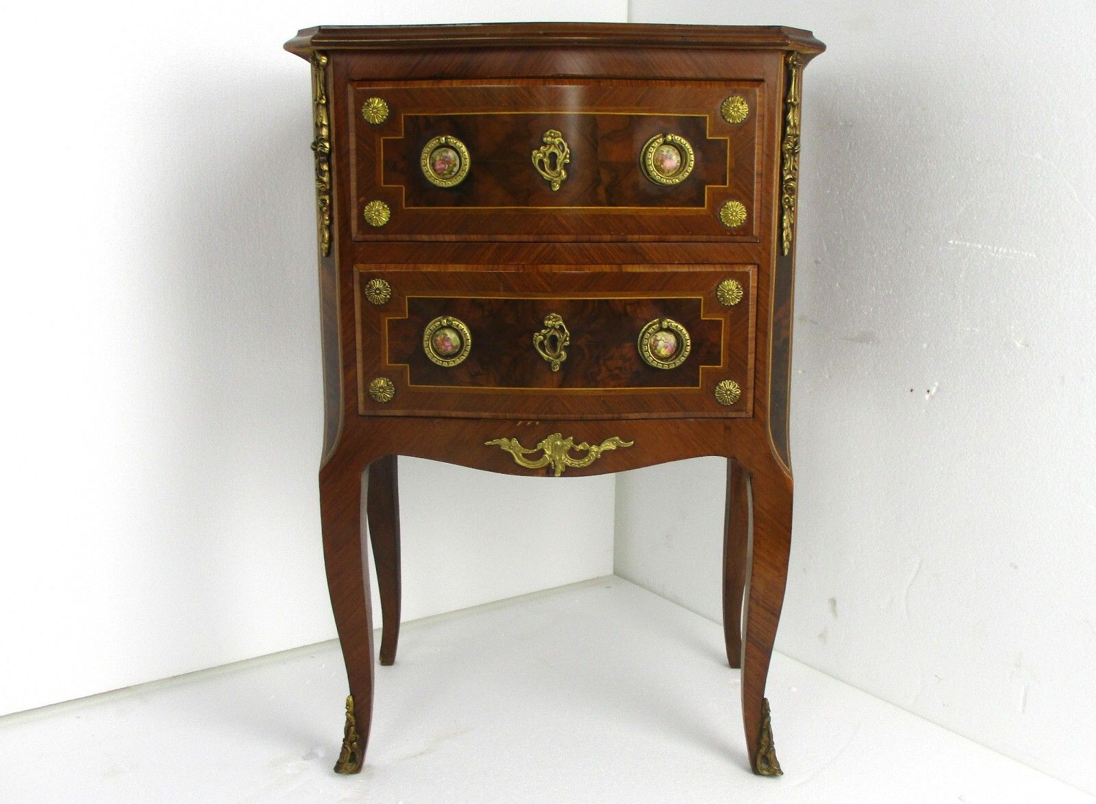 Gorgeous Marquetry  Chest Of Drawers Dresser Cabinet Wood Brass Trim Medallions photo furniture