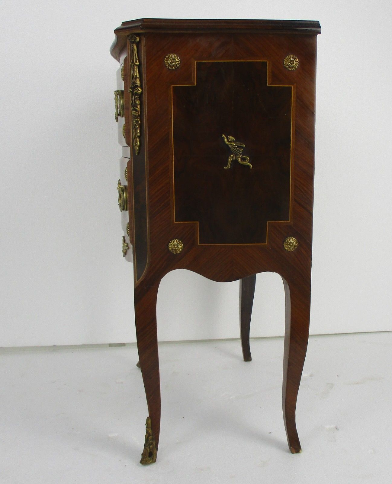 Gorgeous Marquetry  Chest Of Drawers Dresser Cabinet Wood Brass Trim Medallions photo vinterior