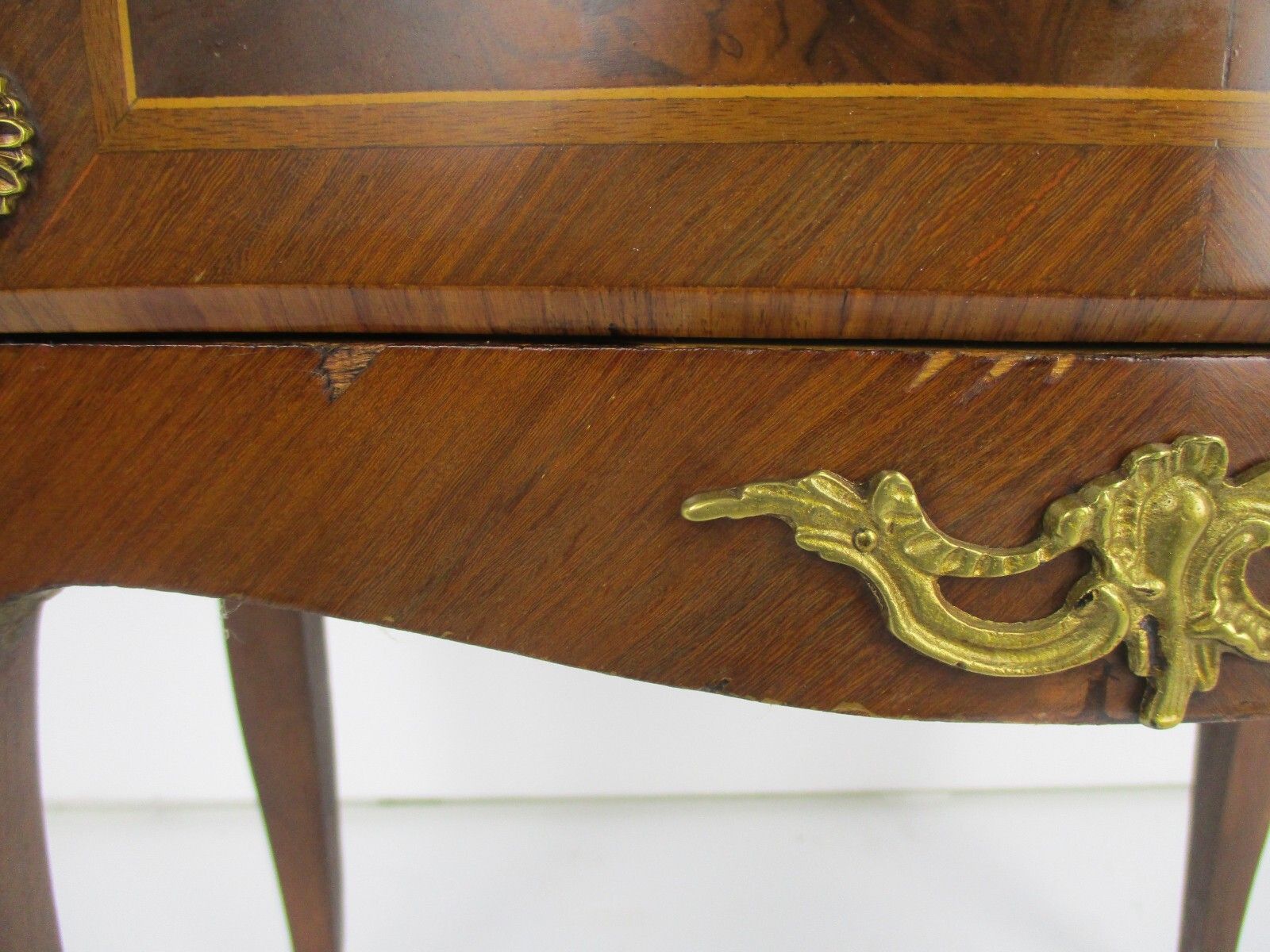 Gorgeous Marquetry  Chest Of Drawers Dresser Cabinet Wood Brass Trim Medallions photo vintage