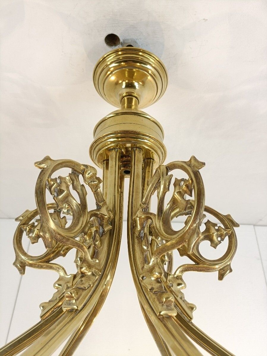 Antique Neo Gothic Bronze Dore Chandelier Castle Large Sextagon 6 Arms 6 Lights photo vinterior