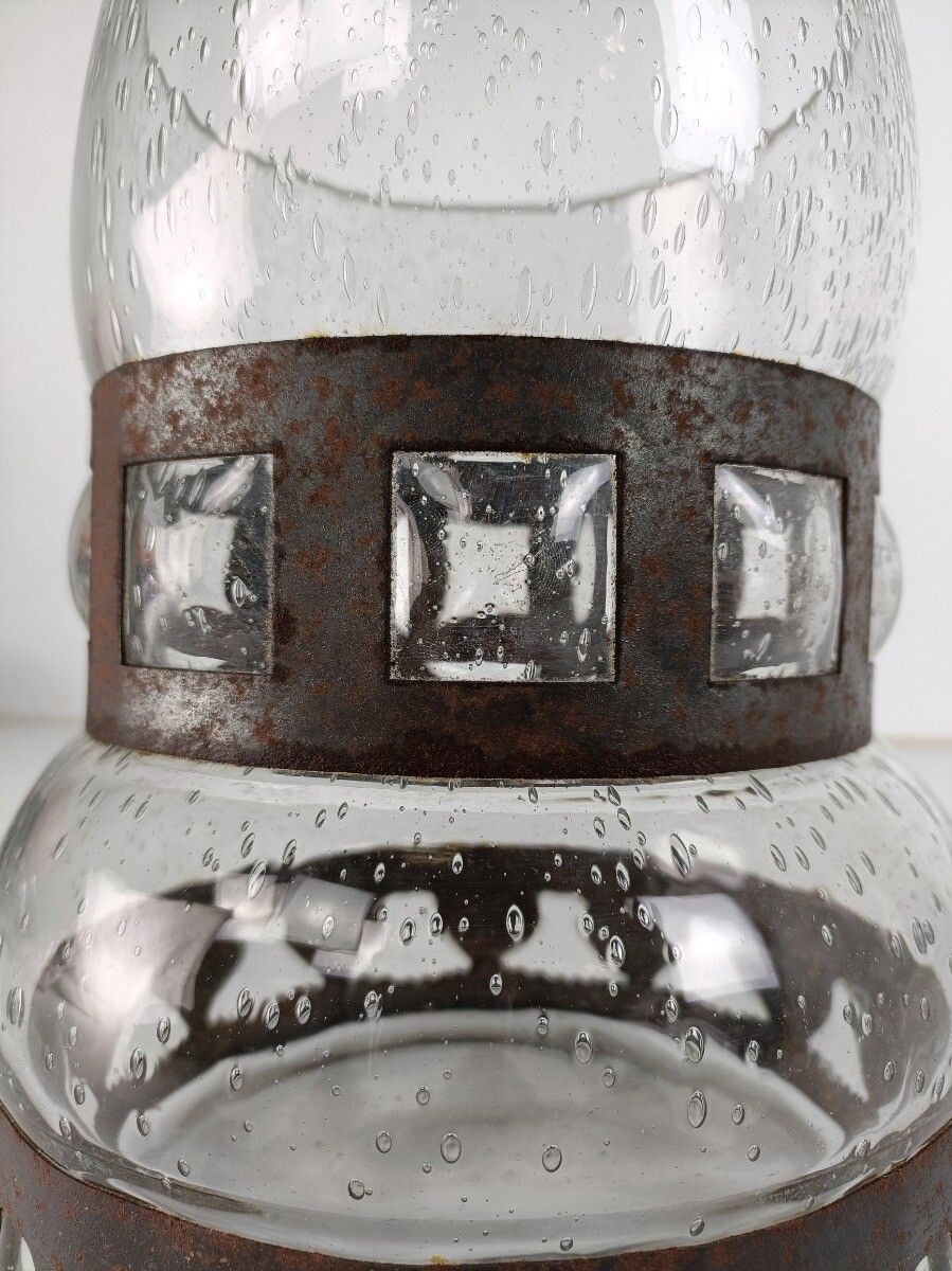 Vintage Clear Glass Vased Bubbled Hooped Iron Rims photo buy