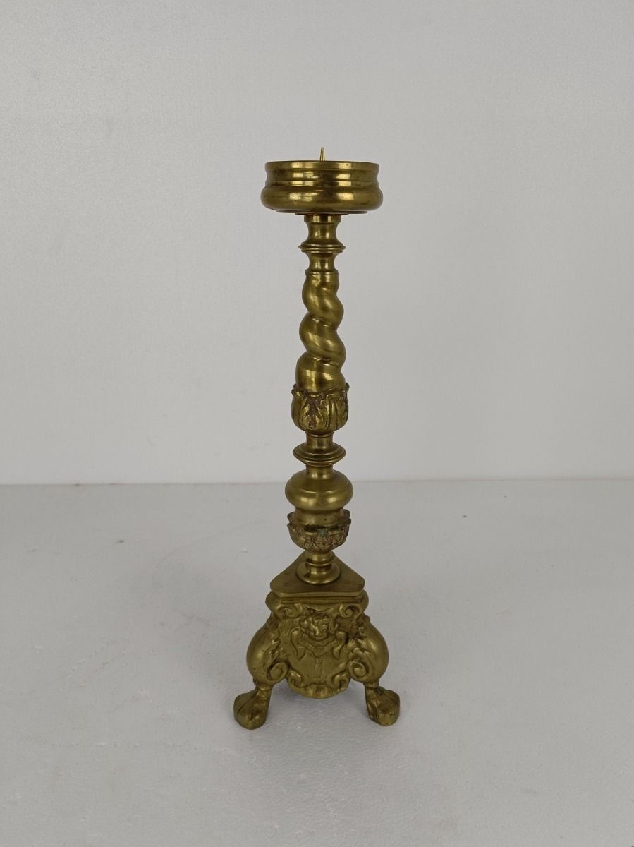 Gothic Large Candle Stick Candle Holder Brass Angel Faces Twisted Stem Ornate photo furniture