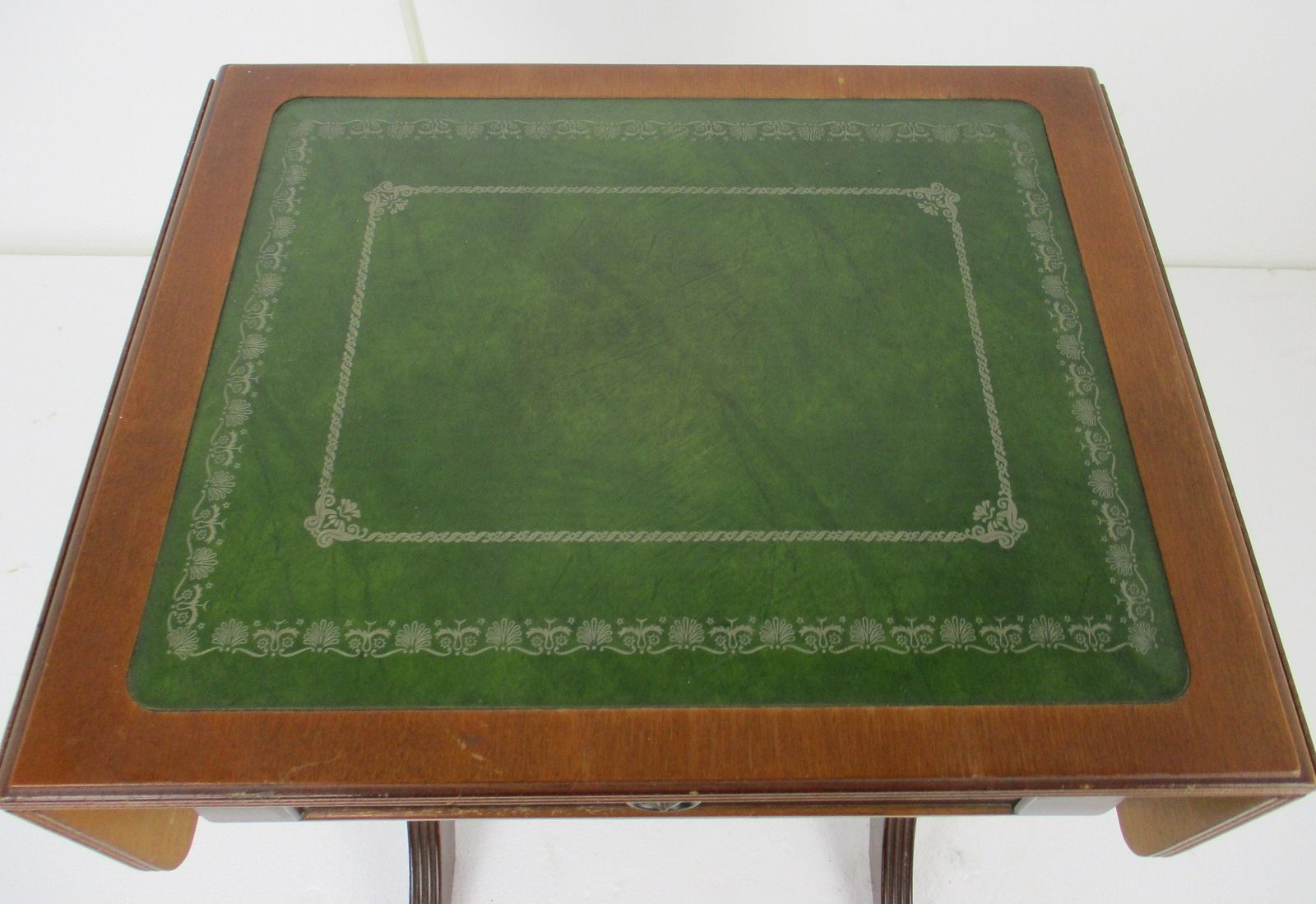 Antique Hallway Drop Gate Gaming Side Table Wood Faux Leather Country Style Gorg photo Furniture
