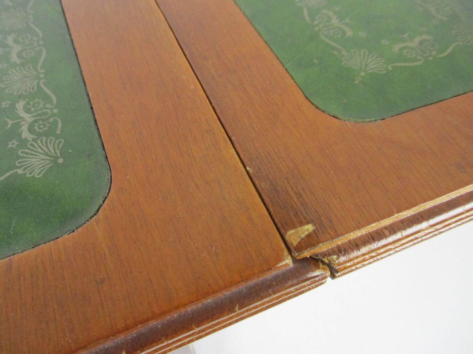 Antique Hallway Drop Gate Gaming Side Table Wood Faux Leather Country Style Gorg photo vintage