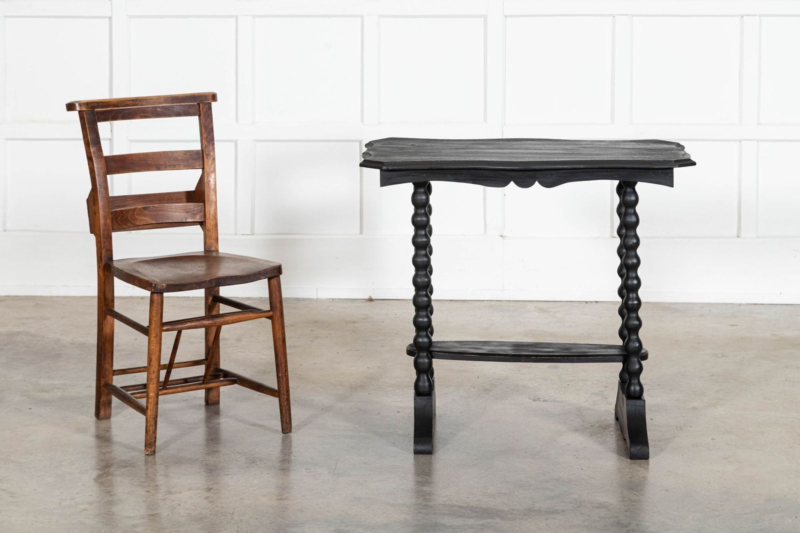 19thc Ebonised English Pine Bobbin Side Table photo furniture
