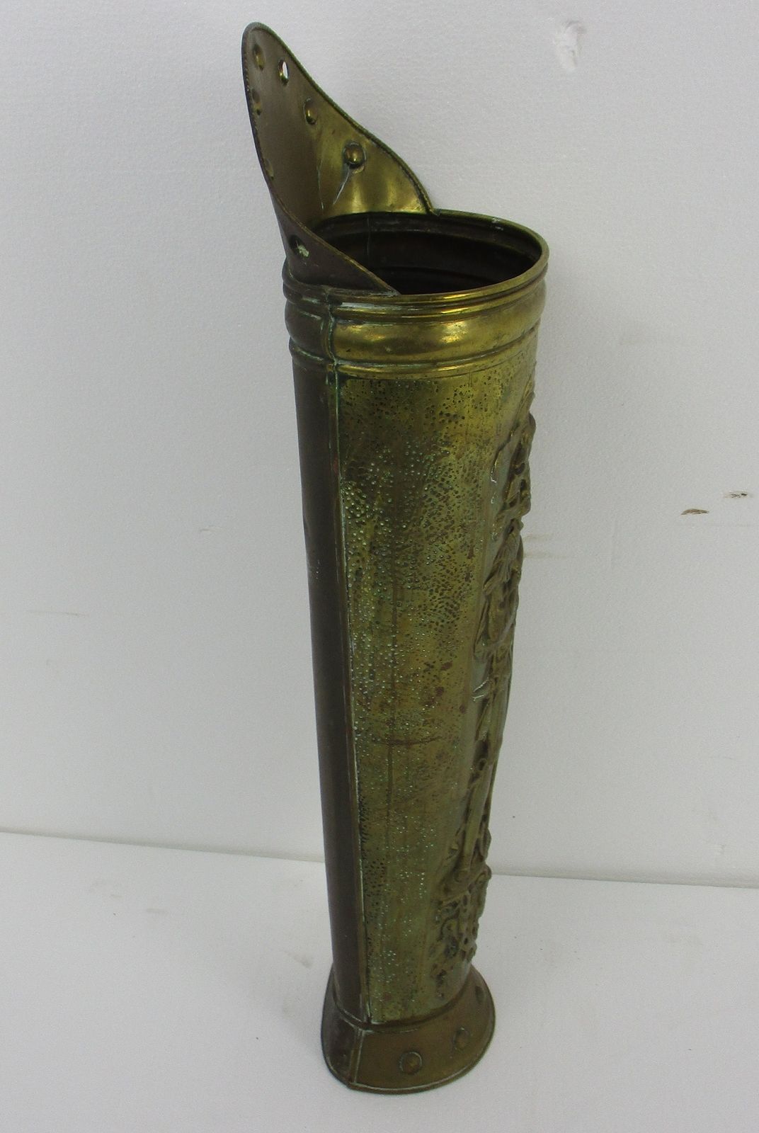 Umbrella Kane Stand Hammered Brass 40s Mid Century Modern French Knight Embossed photo 101.0