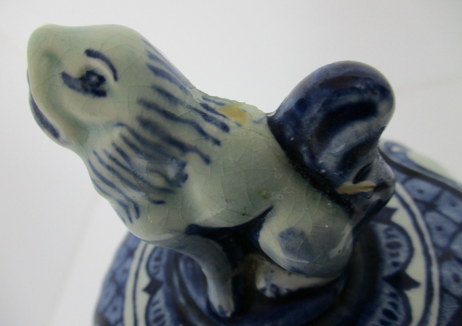 Royal Sphinx Maastricht Delft Vase Urn Marked Boch Blue White Foo Dog 15.74" photo for sale