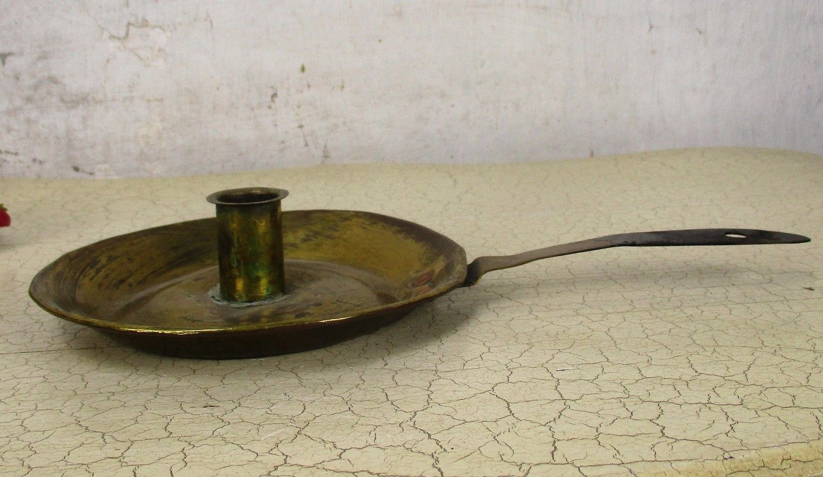 19th Century Antique Hand Hammered Brass Candle Holder Chamberstick  Htf photo Home Decor