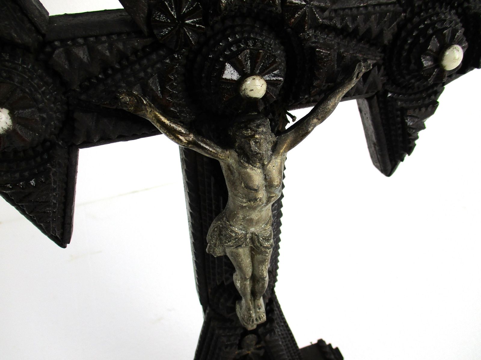 Altar Standing Crucifix Corpus Christi Hand Carved Wood Spelter Folk Art Beautif photo Home Decor