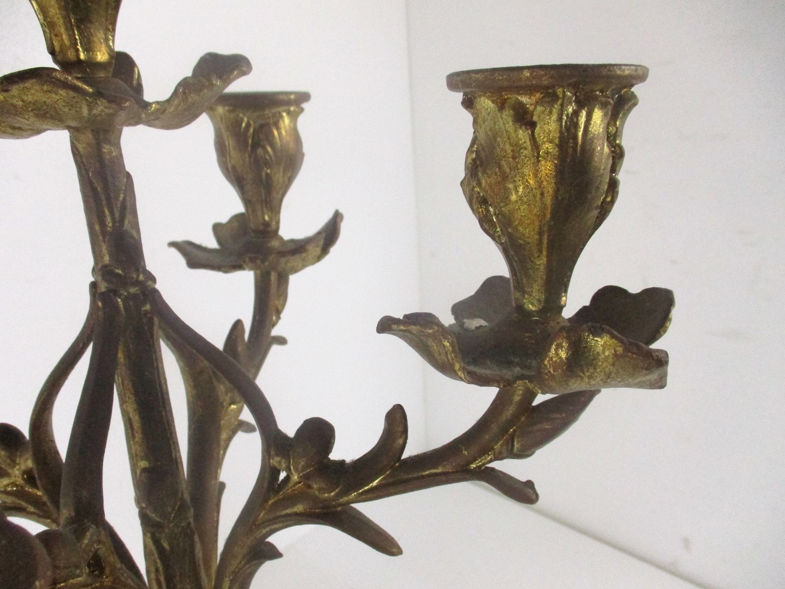Antique Gorgeous Brass Doré Ornate Candle Holder Stick Candelabra 5 Arm Xl photo vintage