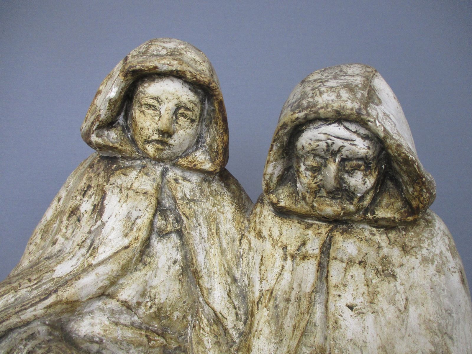 Statue Sculpture Two Old Ladies Wearing Cloaks Taking A Walk Females Art Work Go photo for sale