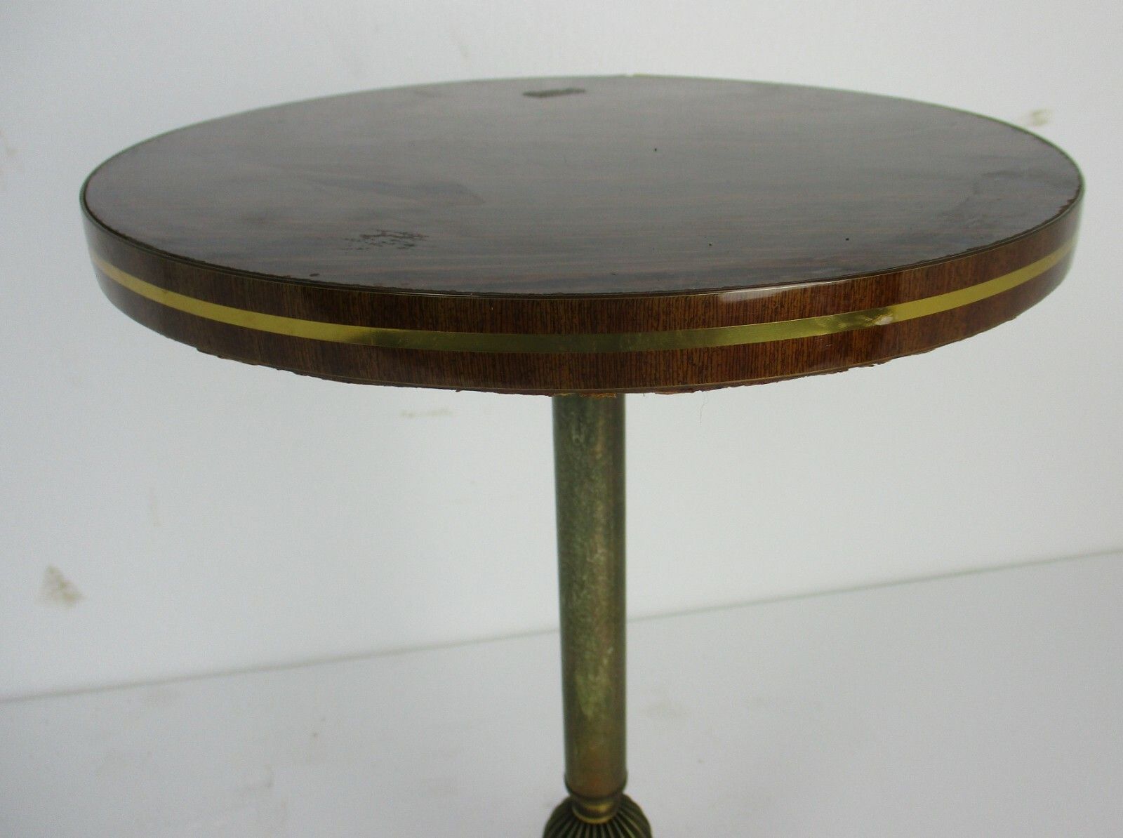 Vintage Side Coffee Wine Table  Funky  Formica Round Retro Brass Tripod Legs photo for sale