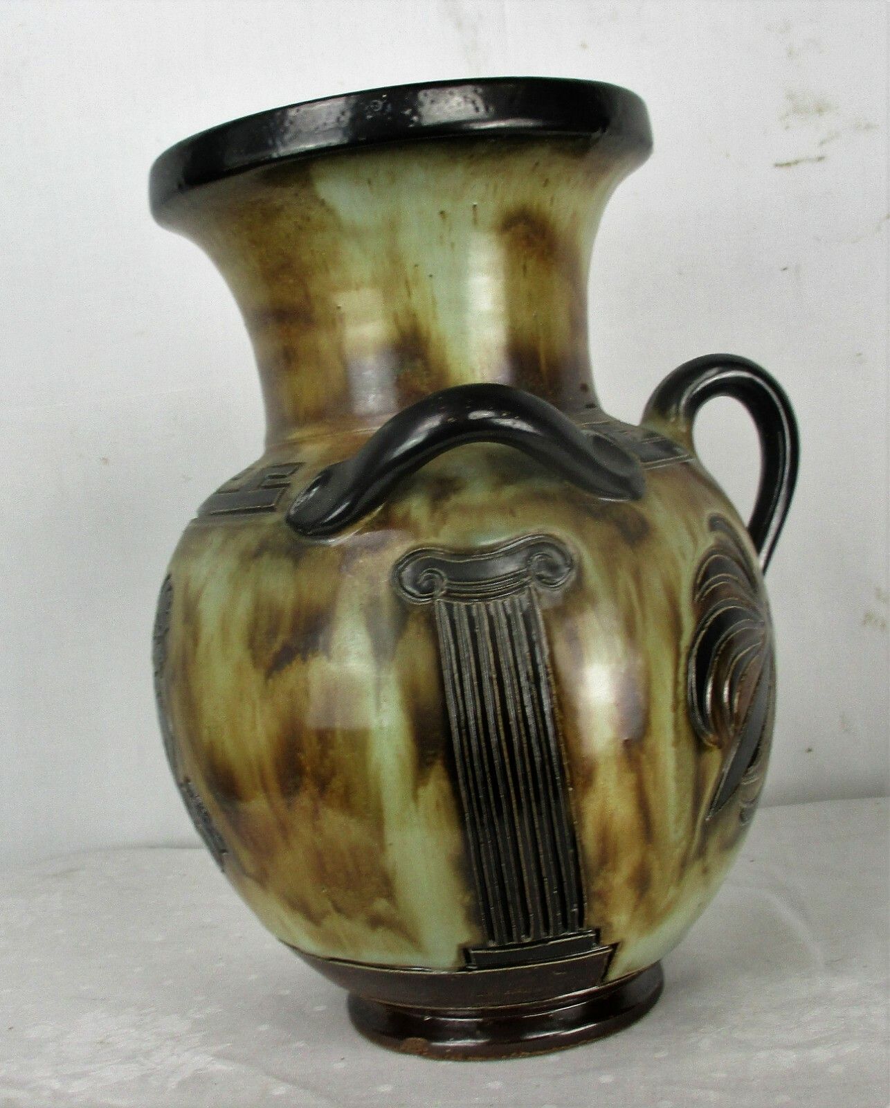 Art Deco Revival Vase Marked Guerin 3 Handles Greek Mythology Stoneware  12.20" photo buy