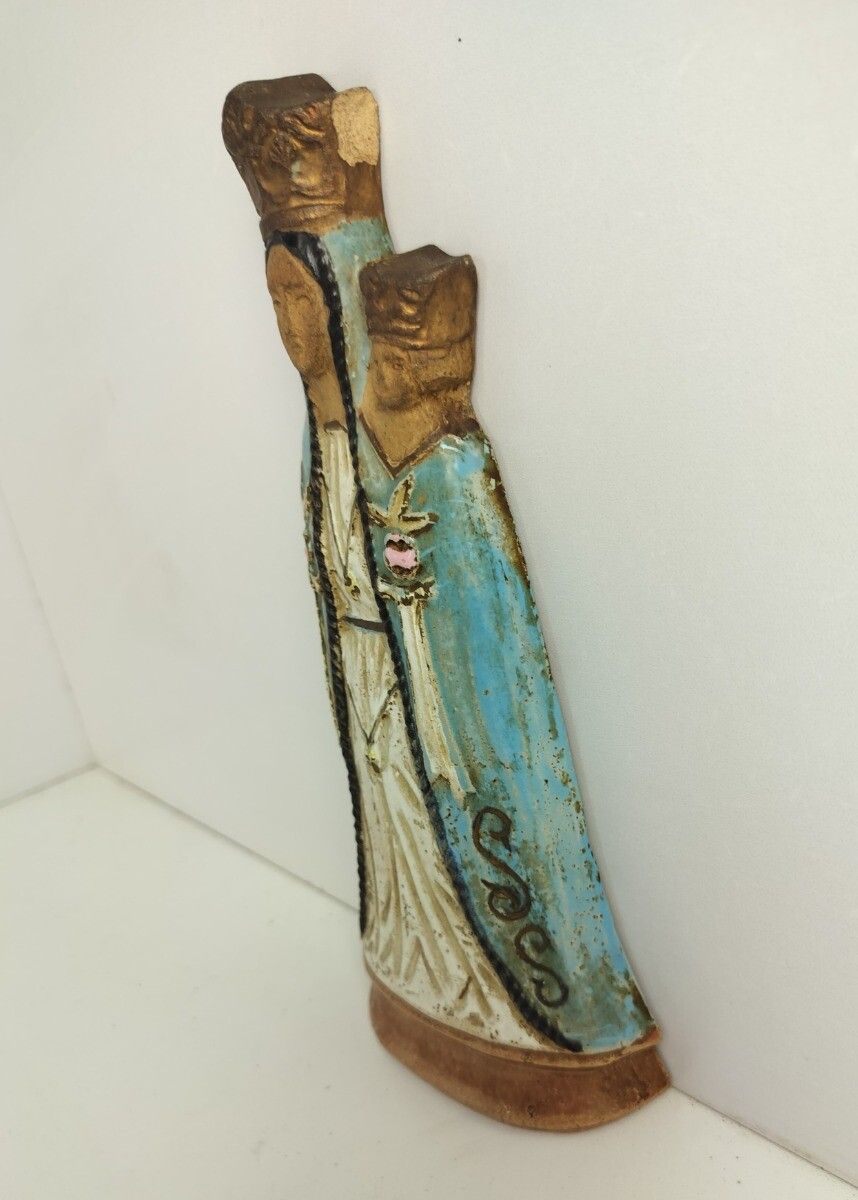 Roger Guerin Gres Bouffioulx 1950s Plaster Statue Wall Hanging Virgin Mary Infan photo for sale
