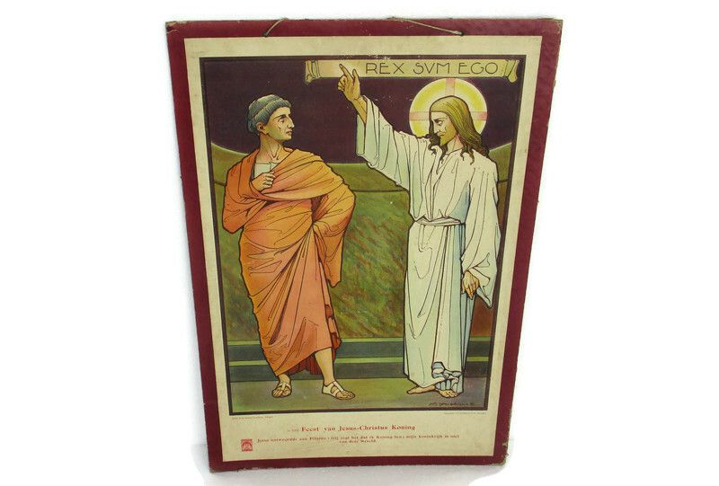 Antique Religious Cardboard Print Chromolith Christ Is King Speybrouck Goffart