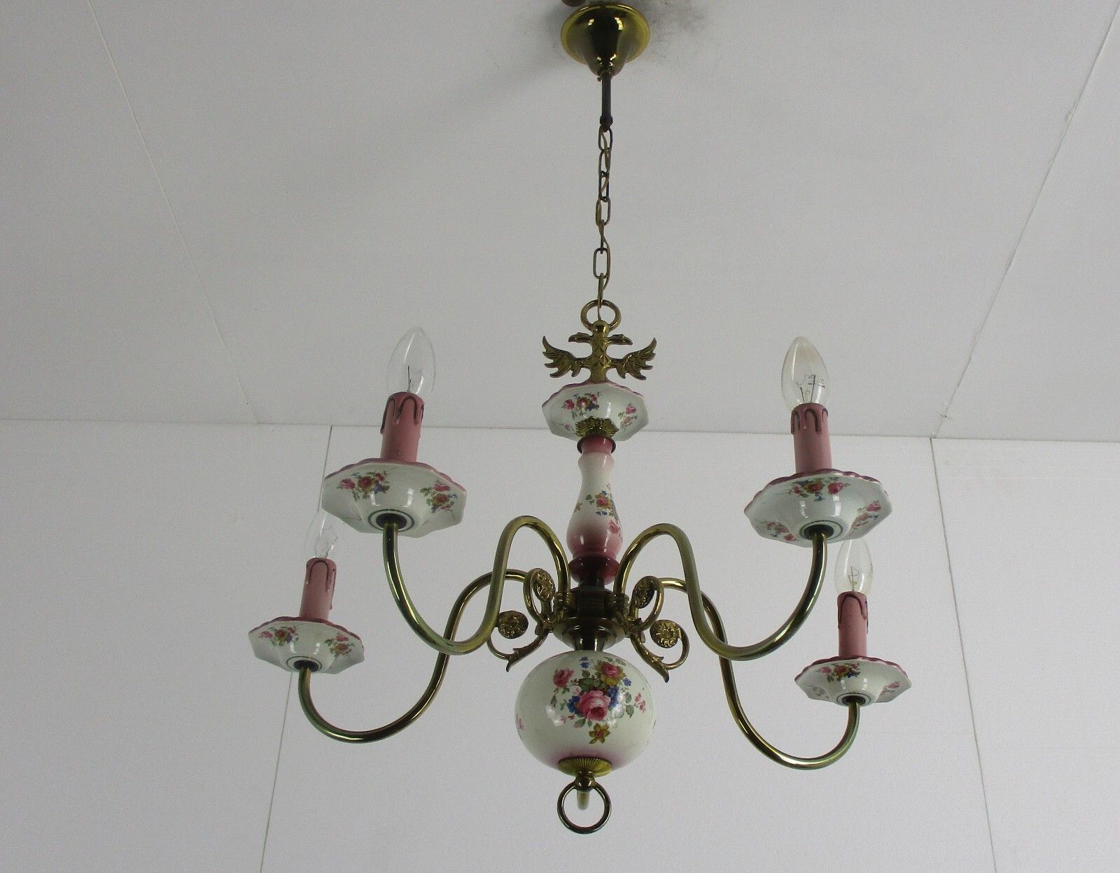 Chandelier 5 Arms Lights Ceramic Porcelain Brass Italian Style Romanticflowers photo buy