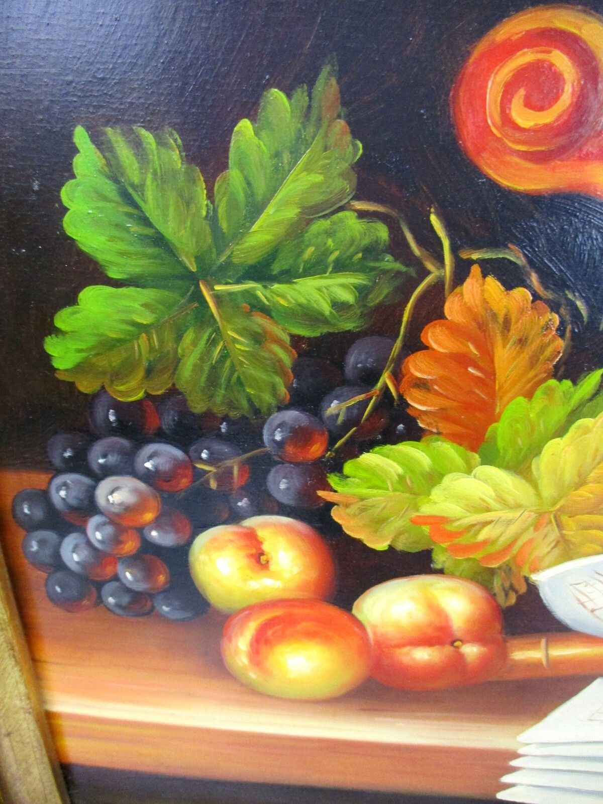 photo for sale Oil Painting On Wood Gorgeous Wooden Frame With Lamp Still Life Violin Signed