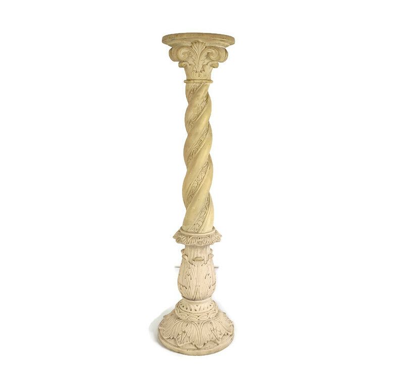 Large Column Pedestal White Marble Look Resin Signed Guelfi Ornate Plant Stand G