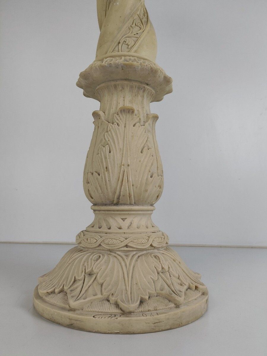 Large Column Pedestal White Marble Look Resin Signed Guelfi Ornate Plant Stand G photo for sale