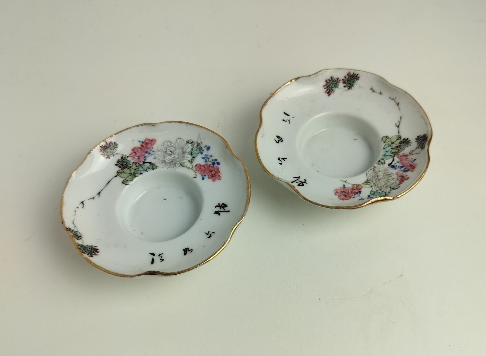 Antique Porcelain Chinese Hand Painted Candle Holders Dishes Pair Very Rare photo furniture