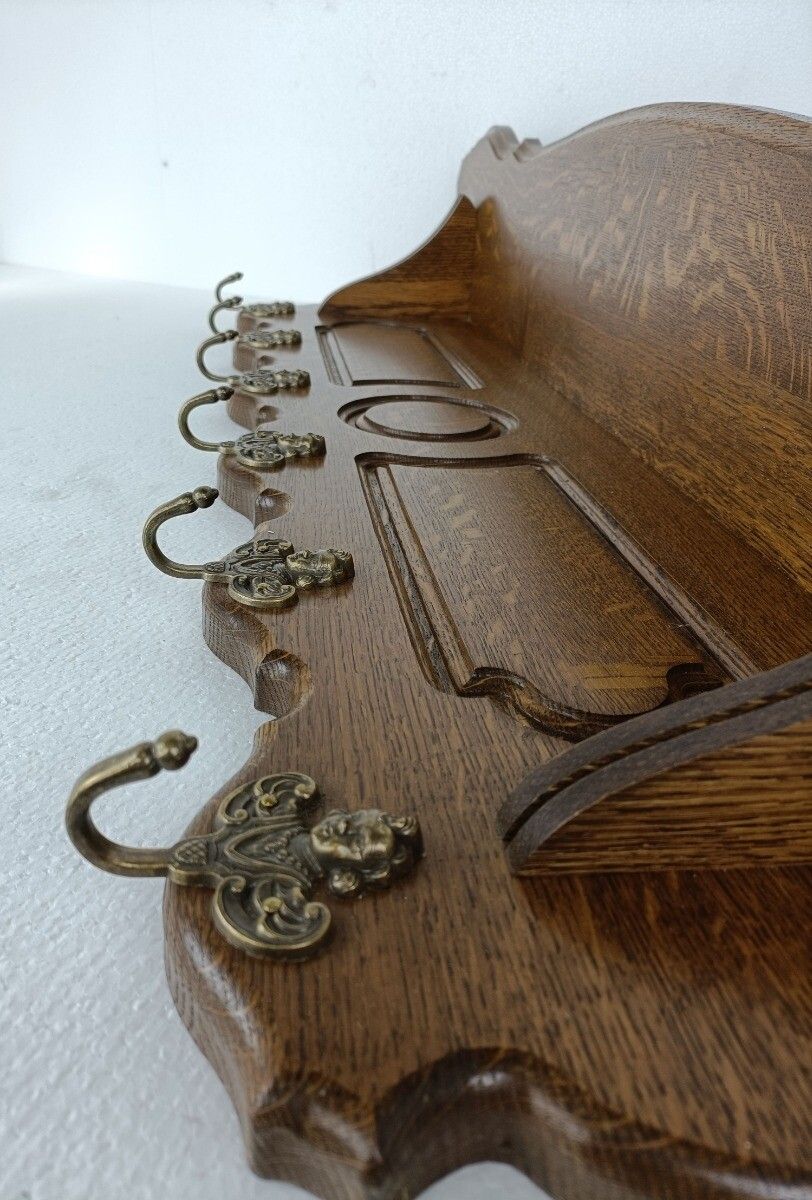 Xl Hand Carved Wood French Oak Coat Hat Kitchen Hallway Rack Antique Gorgeous St photo vintage