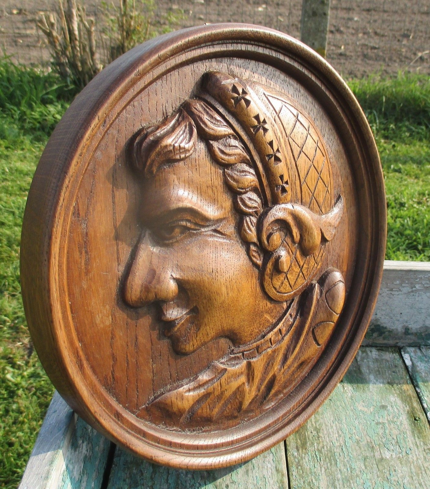 Hand Carved Wood Plate Woman Head Folk Art Signed Verbeke Wall Hanging photo furniture
