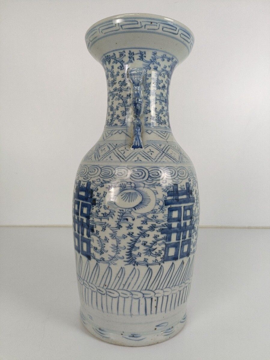 Antique 19th Century Happiness Vase Urn Ginger Jar Wedding Bliss Blue White Ch photo 364.0