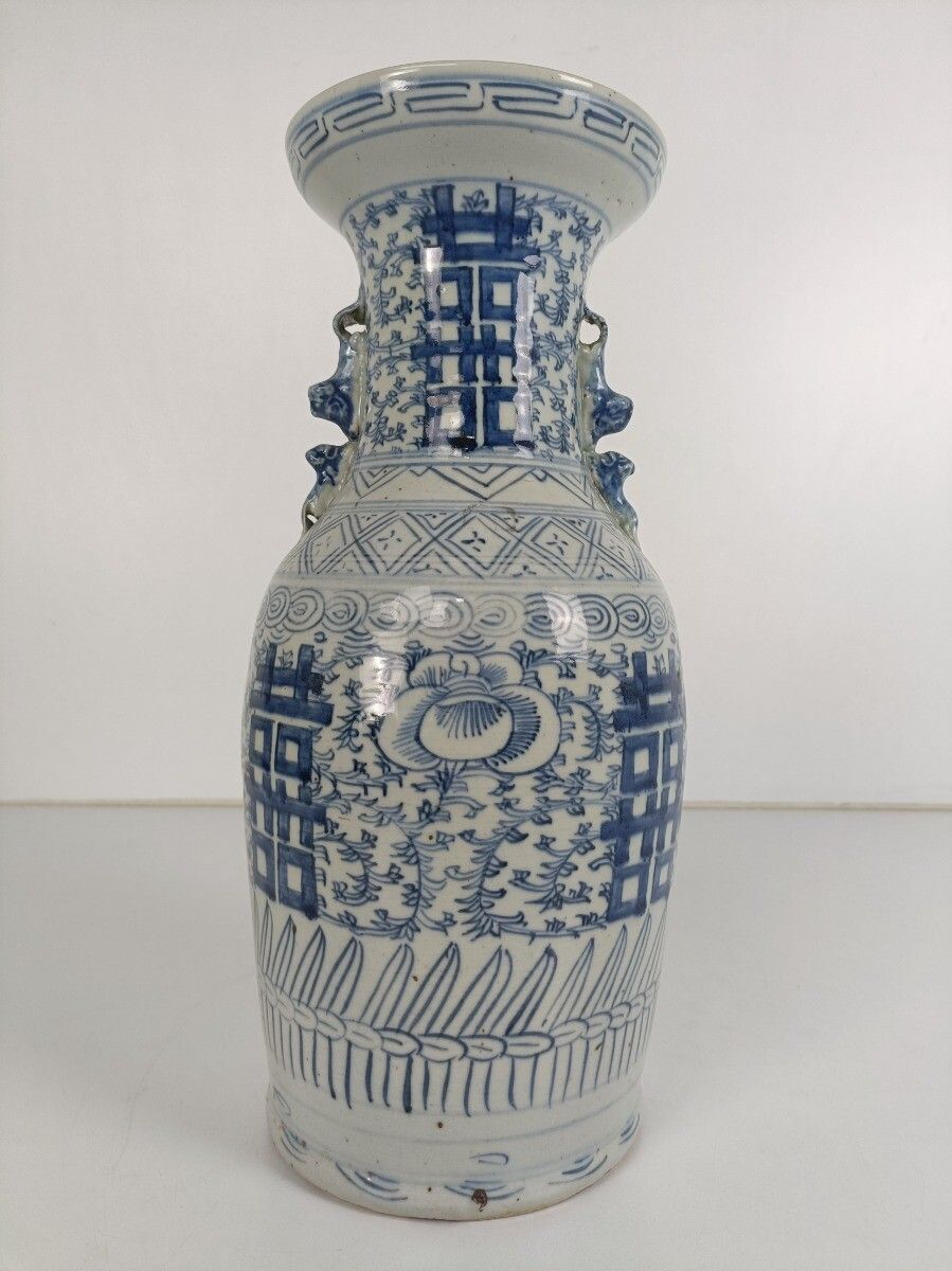 Antique 19th Century Happiness Vase Urn Ginger Jar Wedding Bliss Blue White Ch photo vinterior