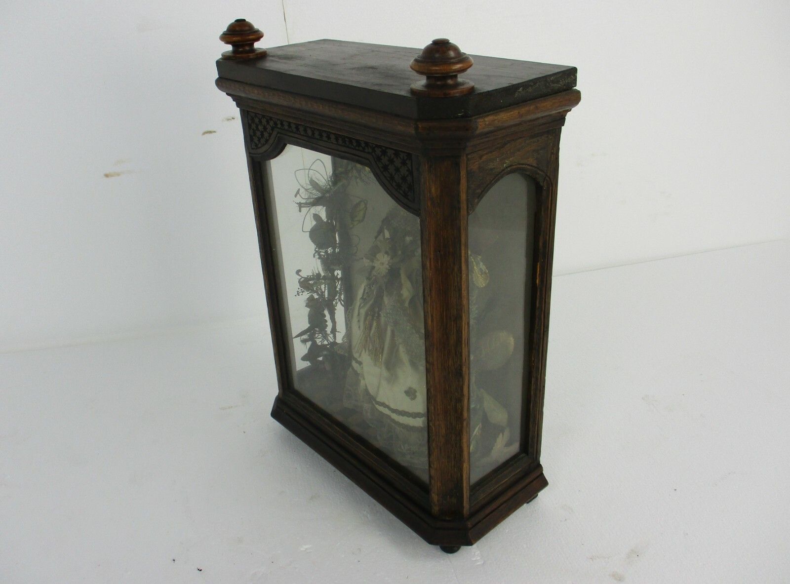 19th C Antique Hand Carved Wood Chapel Niche Shrine With Hand Made Antique Doll photo Home Decor
