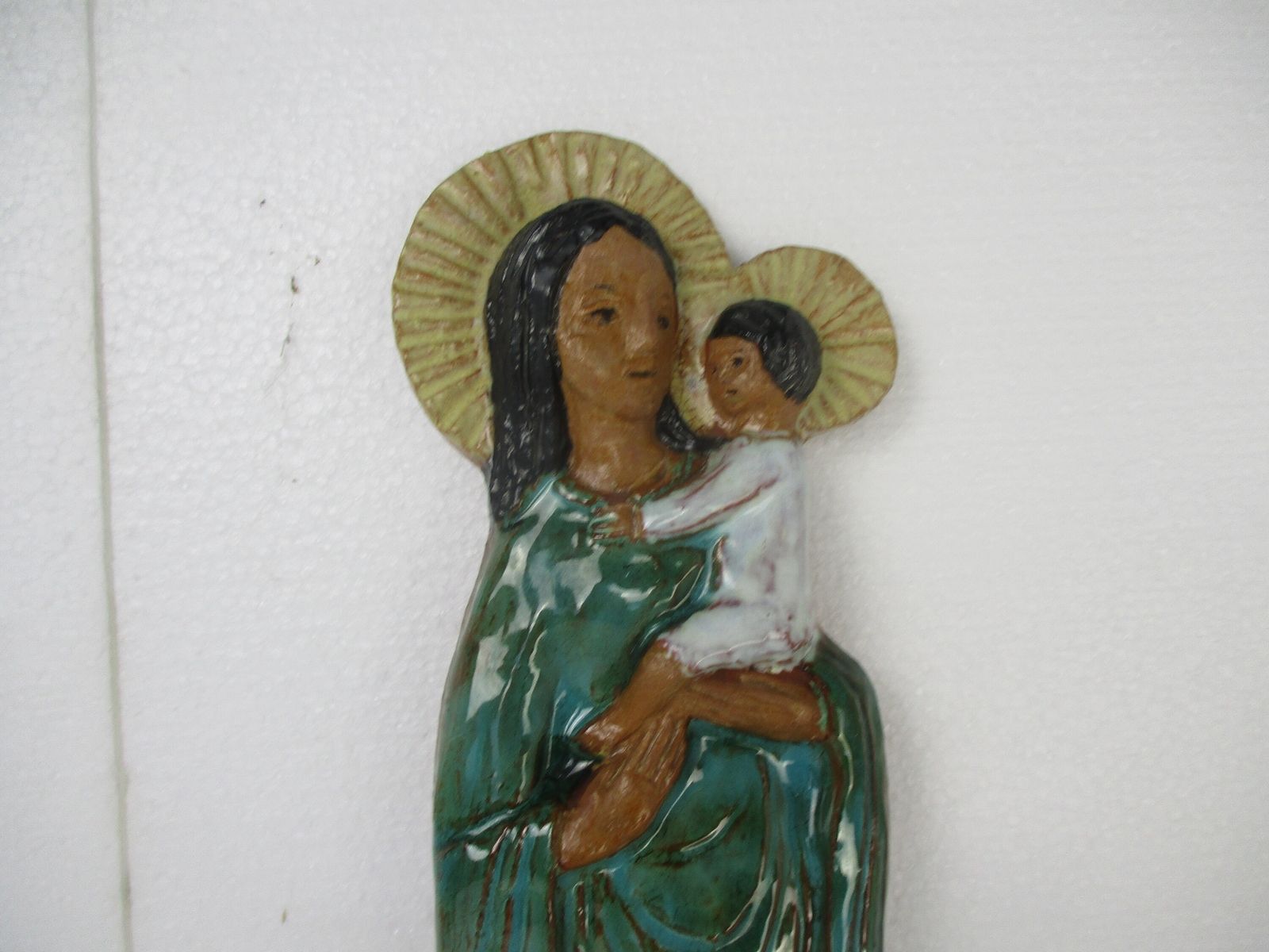 Mid Century Design Ceramic Holy Virgin Infant Jesus Ceramic Marked Era Amphora M photo for sale