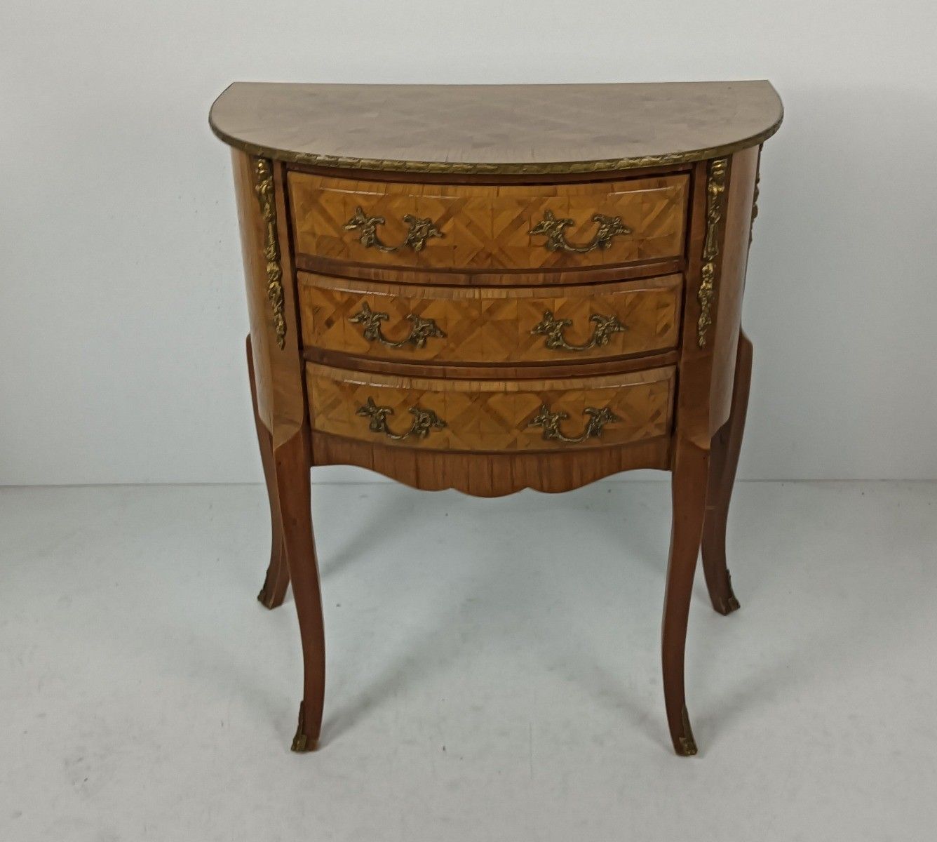 Cabinet Wood Marble Top Inlay Marquetry Brass Trims Commode End Table Vintage It photo furniture