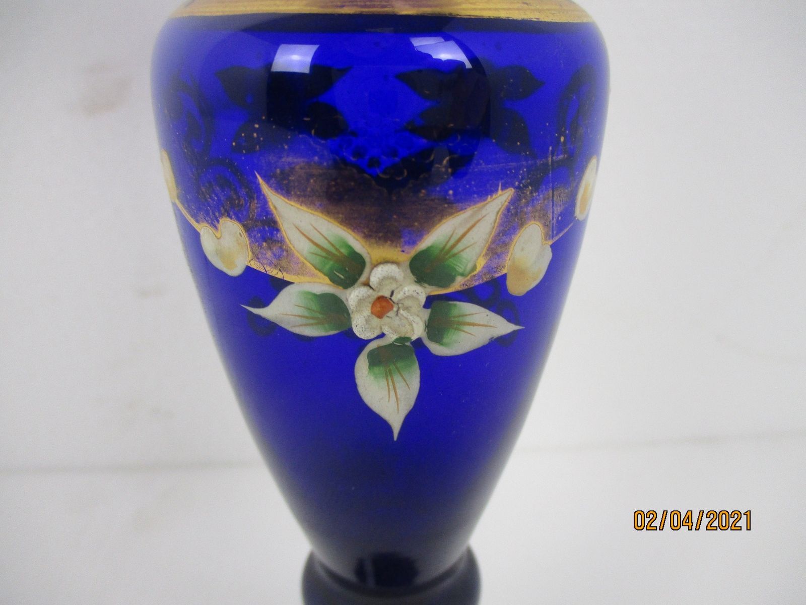 Moser Art Glass Hand Painted Small Vase Twisted Stem Gold Gilded Bohemian Czech photo 105.0