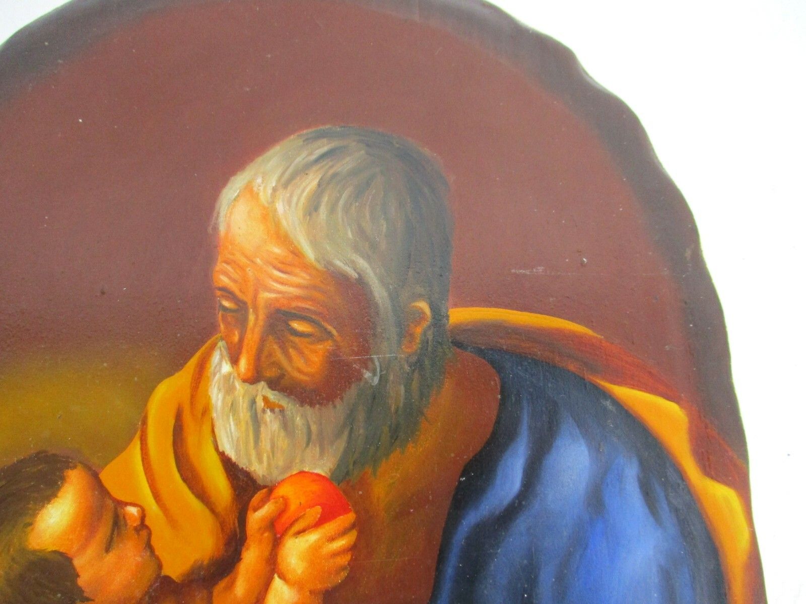 Wooden Icon Paint On Wood Poland Certificate Saint Joseph With Infant Jesus photo for sale