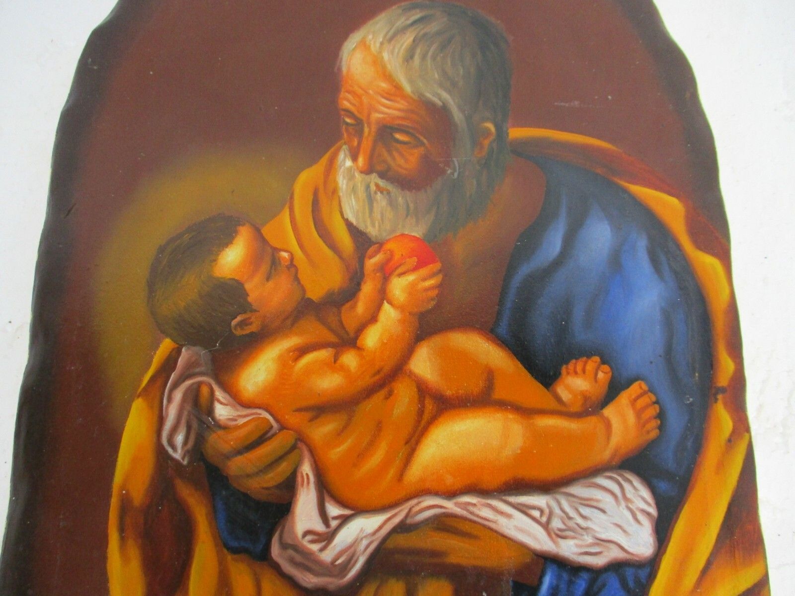 Wooden Icon Paint On Wood Poland Certificate Saint Joseph With Infant Jesus photo Art