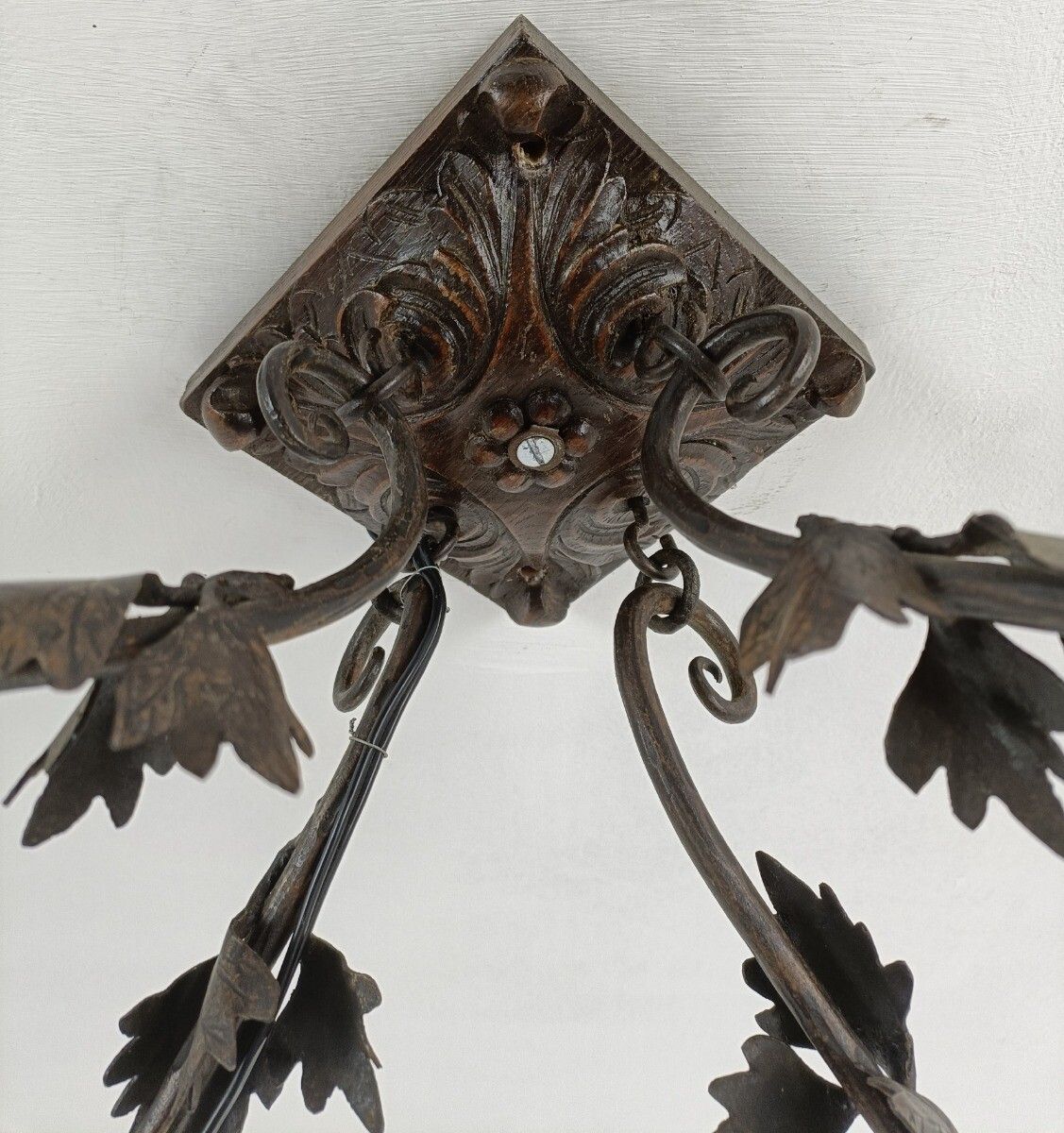 Gothic Chandelier Antique Gargouilles Oak Wood 1900 Huge 4 Lights Exquisite Wow photo vintage