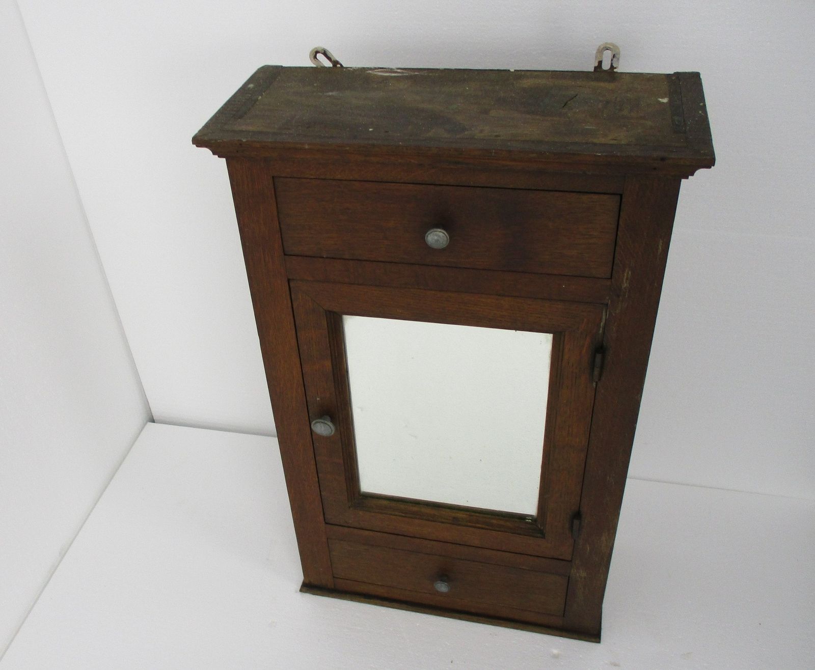 Large Oak Kitchen Apothecary Bathroom Wall Cabinet Mirror 2 Drawers Lovely photo furniture