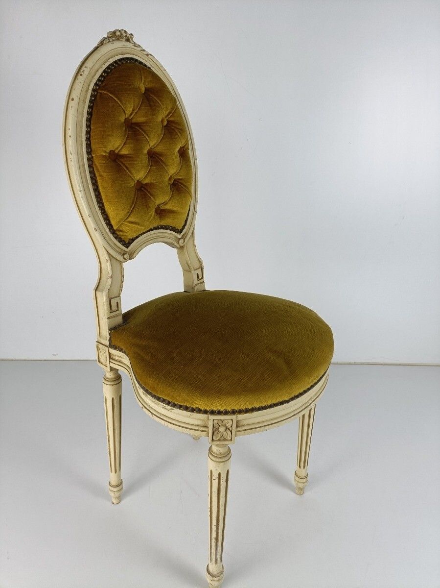 Parlor Chair French Provincial Hobnails Fabric Ornate Carved Wood Vintage photo Furniture