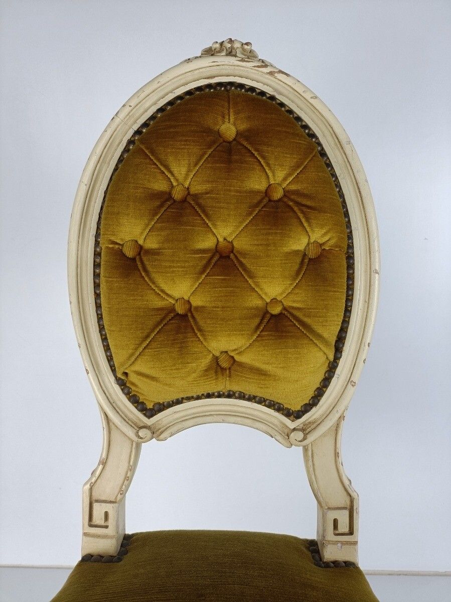 Parlor Chair French Provincial Hobnails Fabric Ornate Carved Wood Vintage photo buy