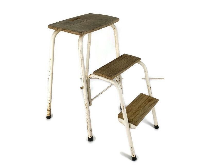 Mid Century Step Ladder Iron Fold Out Steps Kitchen Library Funky Decorative Pla