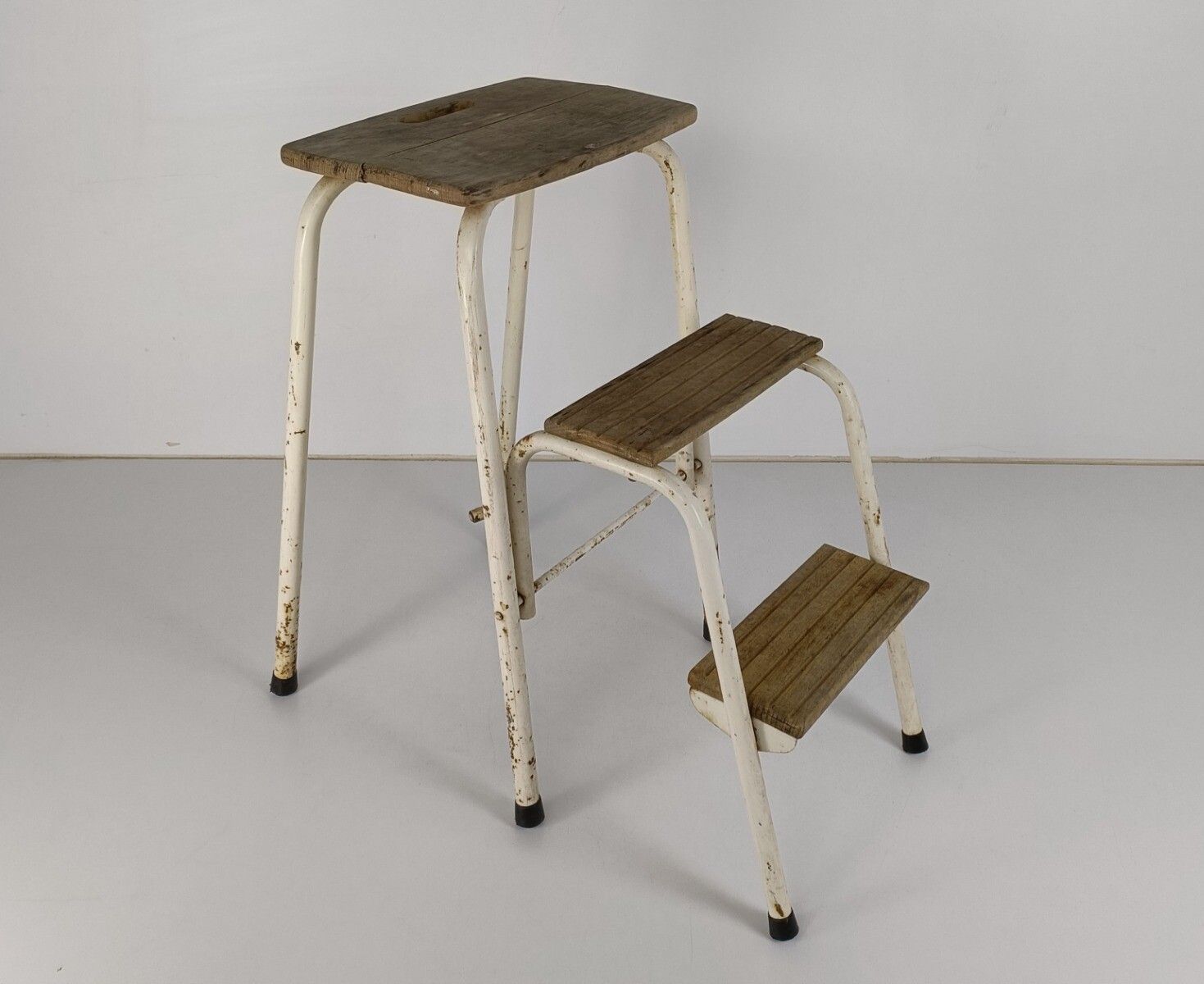 Mid Century Step Ladder Iron Fold Out Steps Kitchen Library Funky Decorative Pla photo furniture