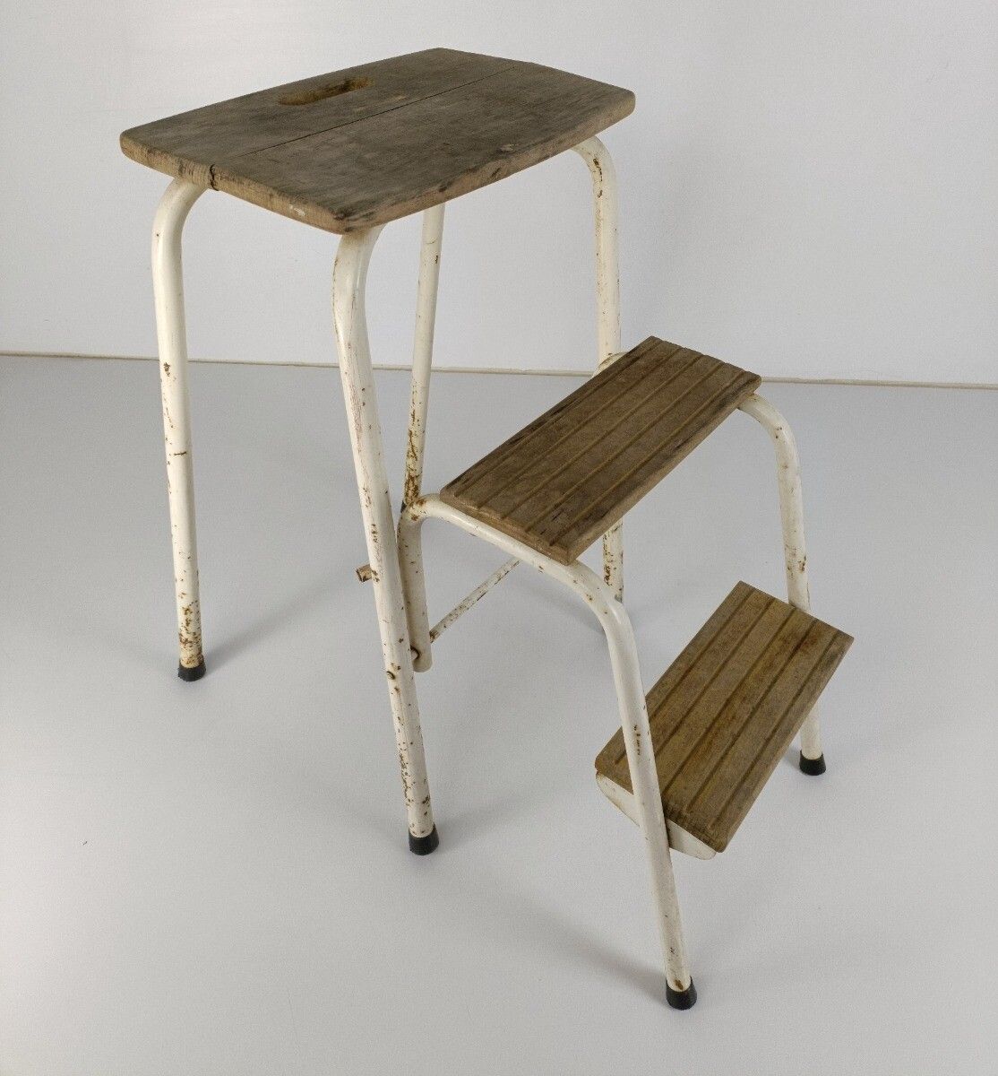 Mid Century Step Ladder Iron Fold Out Steps Kitchen Library Funky Decorative Pla photo for sale