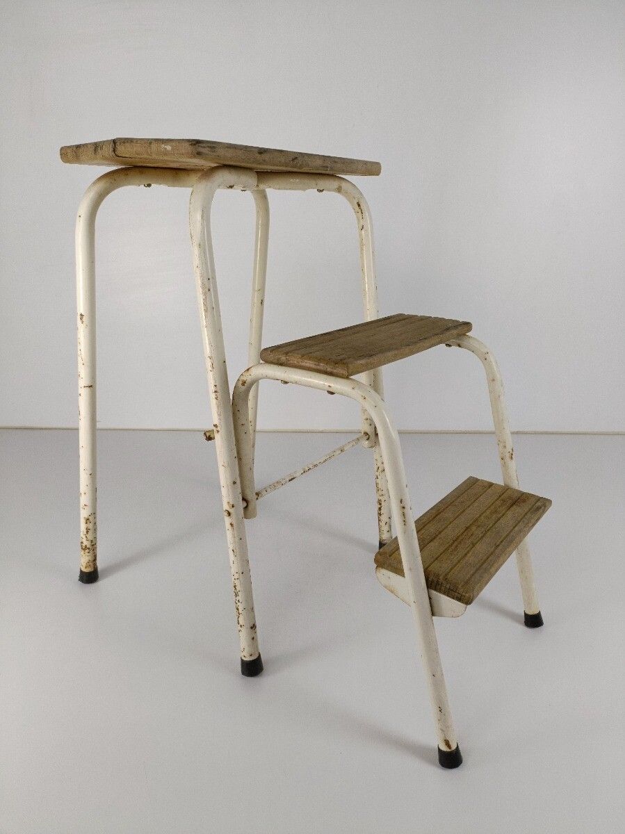 Mid Century Step Ladder Iron Fold Out Steps Kitchen Library Funky Decorative Pla photo Home Decor