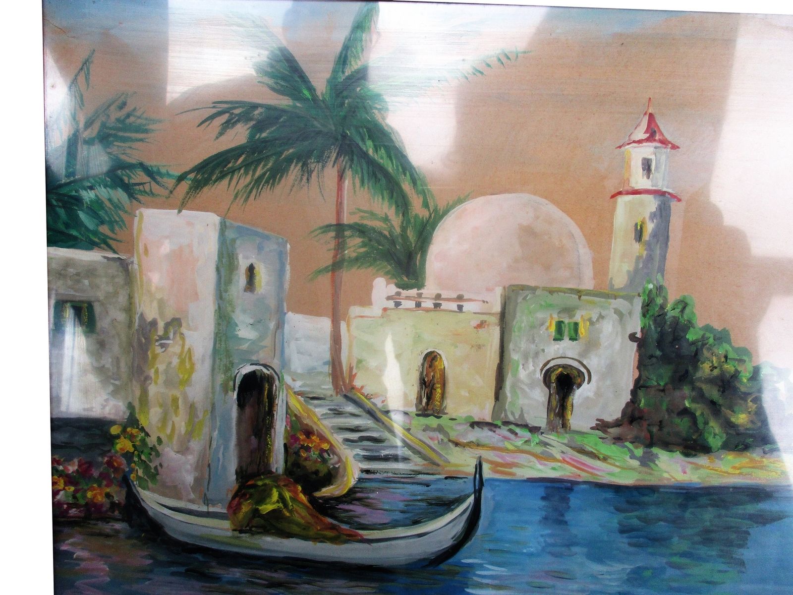 Lovely Painting Southern Morocco Landscape Seaside Boats photo for sale