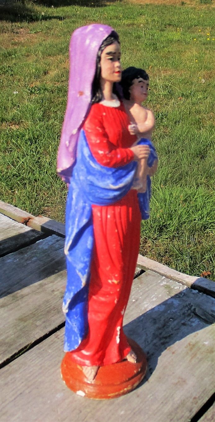 Polychrome Virgin Mary Madonna Infant Child Plaster Statue  Onyx Chapel photo Art