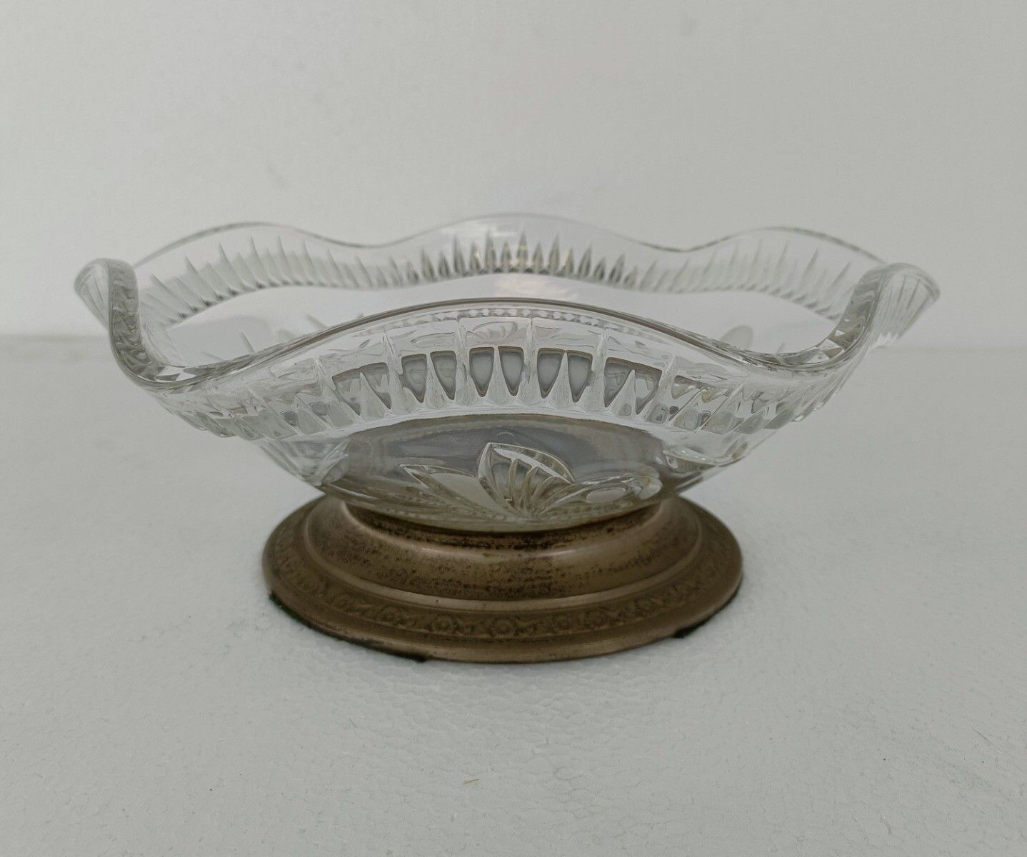 Vintage Modernist Centerpiece Dish Etched Glass Silverplated Stem And Base photo Home Decor