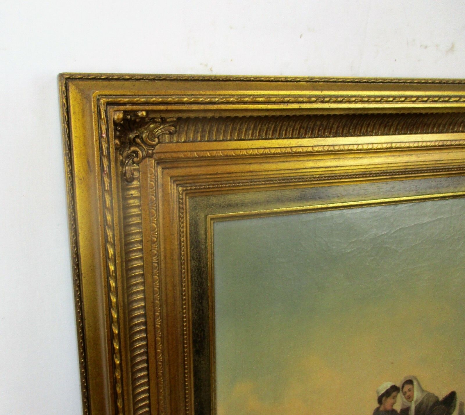 photo for sale Pair Ornate Framed Wood Plaster Panels Fisher Women Goodbye Looking For Oysters
