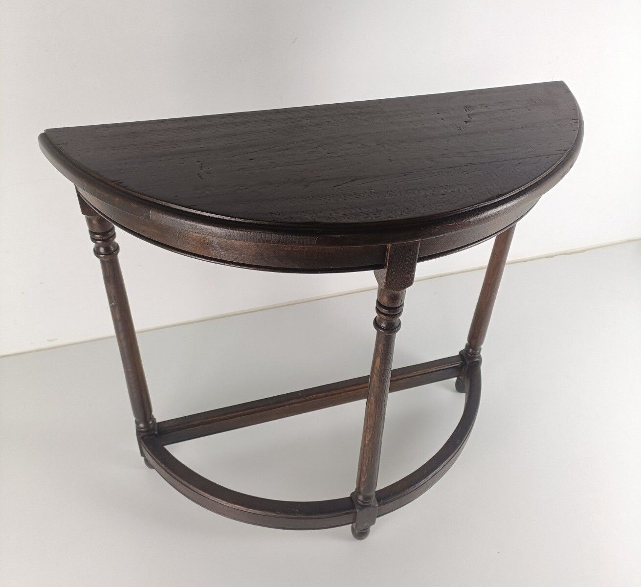 Carved Wooden Wall Hallway Console Side Table Half Moon Oak Vintage Barn Farmhou photo Furniture