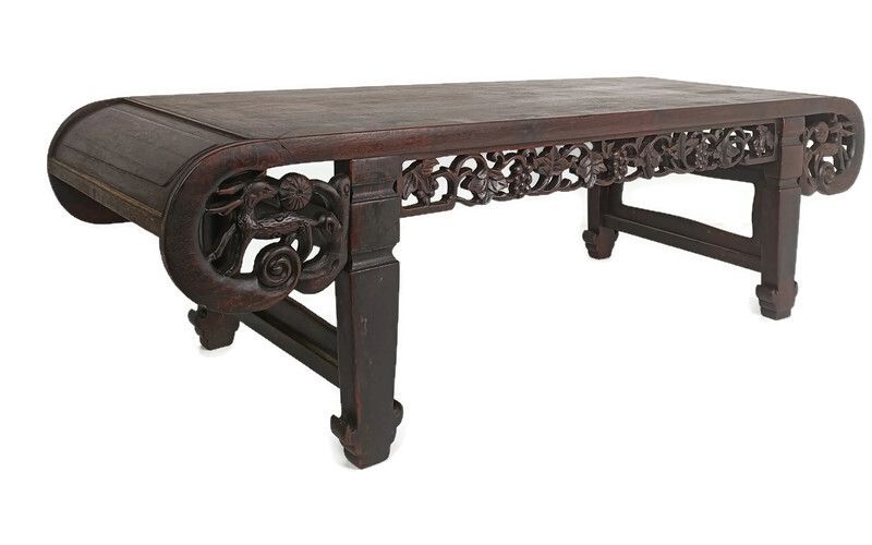Exquisite Antique Chinese Hand Carved Wooden Ornate Kang Coffee Table Rectangula