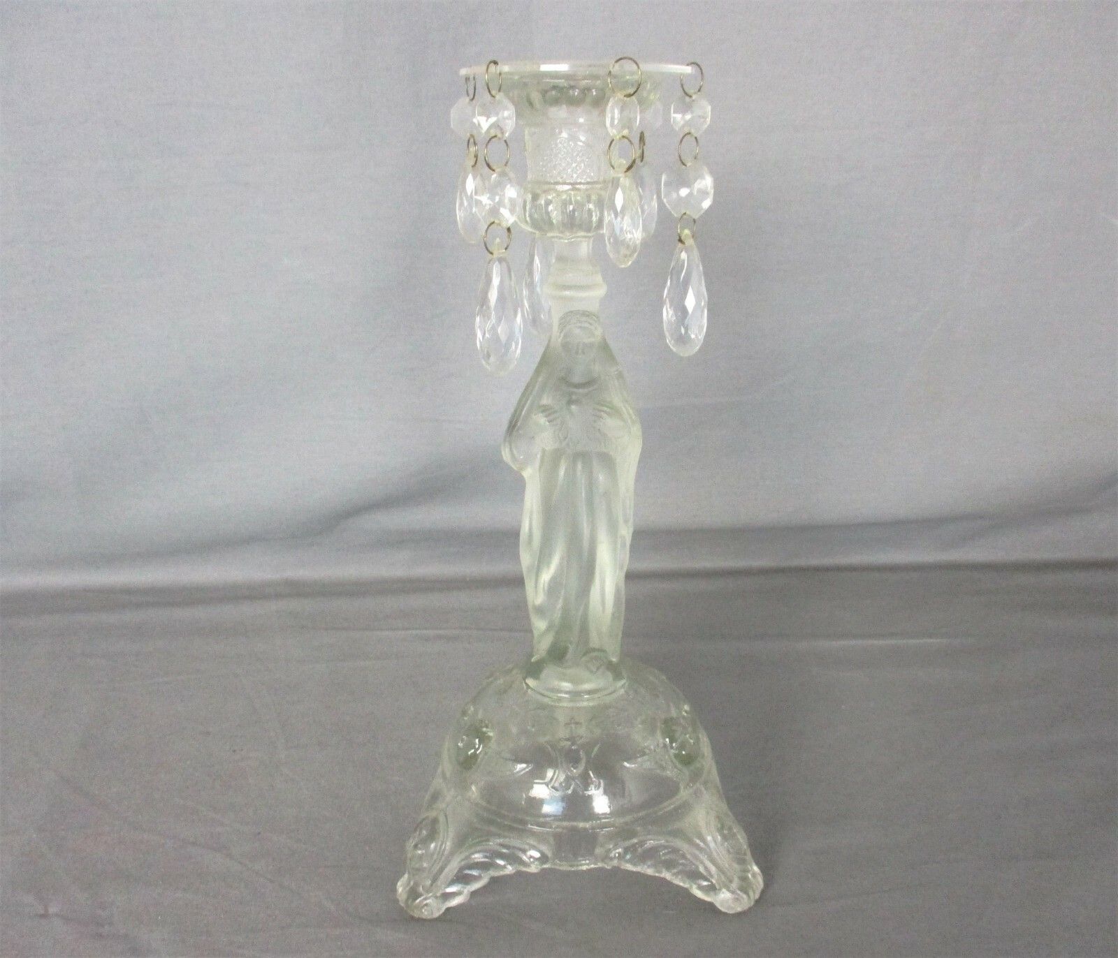 Art Glass Clear Candle Holder Holy Heart Virgin Mary Our Lady Madonna Angels
